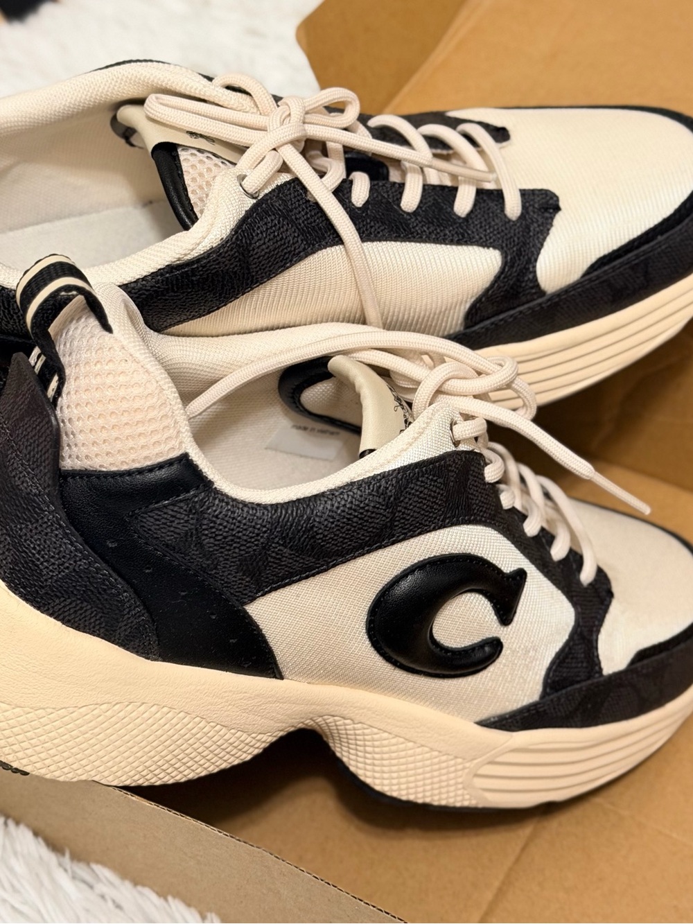 Coach Chunky Lace-Up Sneakers in Cream and Black